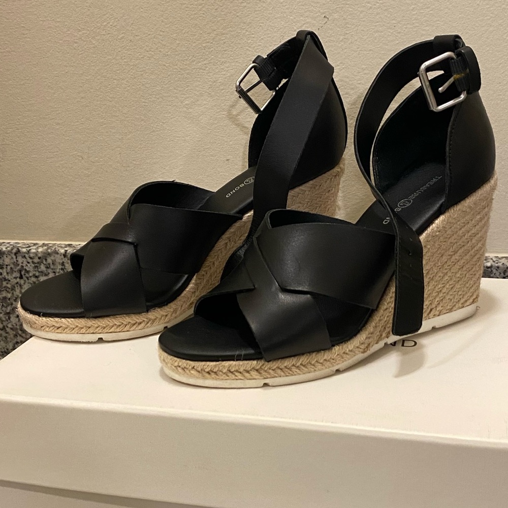 Women’s Treasure & Bond Black Leather platform espadrilles size 7.5